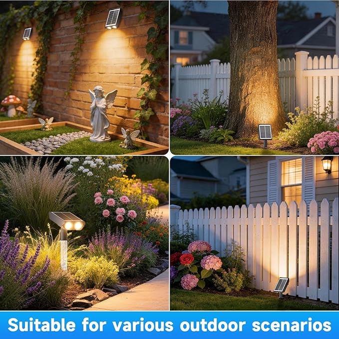 Solar Lights Outdoor Waterproof IP65，Outside Solar Landscape Spotlight with Ambient Light Column and Adjustable Aperture for Garden Yard Pathway Lawn，2 IN 1 Can Used as Wall Lamp，Warm White- 6 Pack