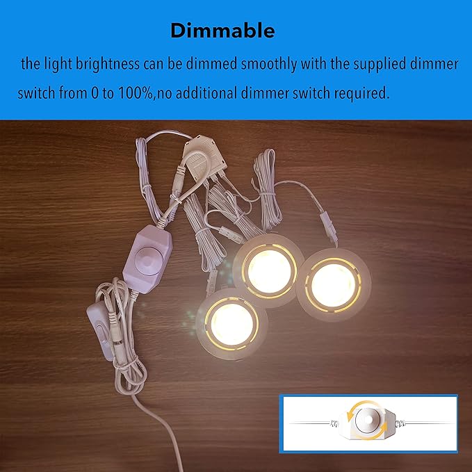 LED Puck Lights Wired Under Cabinet Lighting Dimmable,Recess Mount, Plug In for Display Shelf,Curio,Kitchen Counter Light Fixtures,2.5In Cutout Haogen Retrofit,4000K Natural White,Sliver,3pcs
