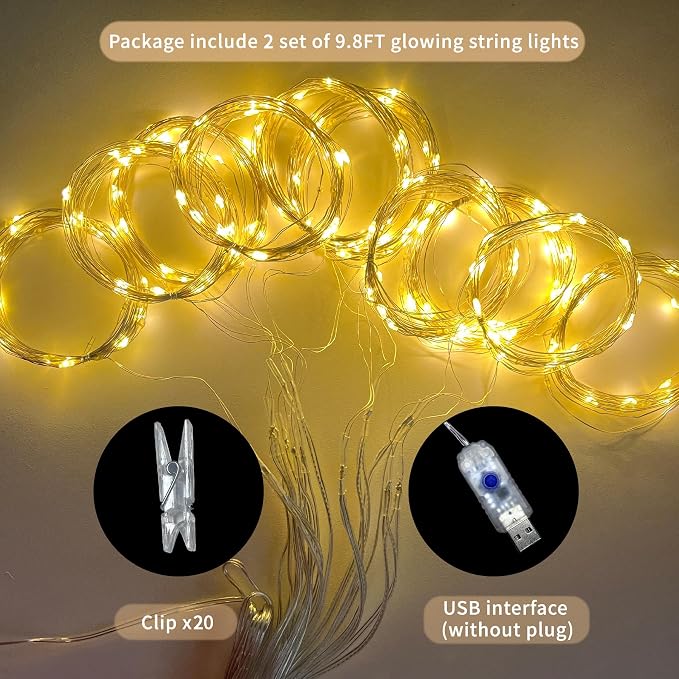 Champagne Tulle Backdrop Curtains with Lights String for Parties - 20×10Ft Sheer Backdrop Curtains with Lights for Wedding, Baby Shower, Birthday Party, Photo Shoot Background Decoration