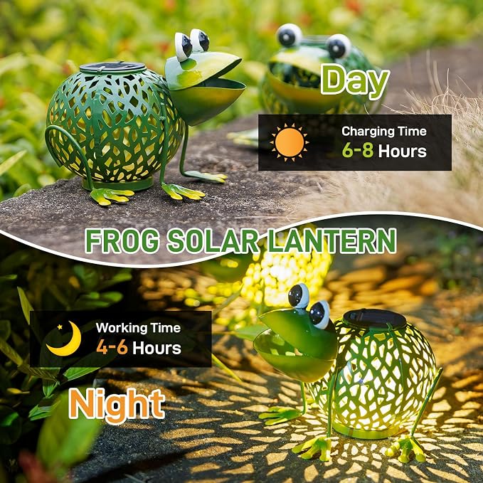 Solar Lanterns Outdoor Waterproof, 2 Pack Frog Solar Lights with Auto On/Off for Garden Yard Pathway Table Decor,2025 Gardening Lovers Mom Gifts