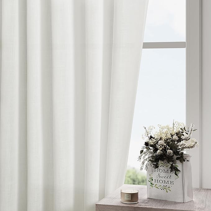 Ivory Linen Curtains 108 Inches Long 2 Panels Back Tab Pocket Modern Farmhouse Linen Light Filtering Curtains Off White Extra Long Semi Sheer Curtain Drapes for Living Room Bedroom 9Ft 52X108