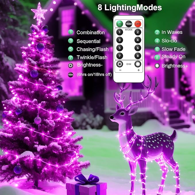 2Pack USB Plug in Fairy String Lights,16ft 50 LED Copper with Remote and Timer, 8 Modes Waterproof Twinkle String Lights for Bedroom Indoor Party Wedding Christmas Decoration (Pink)