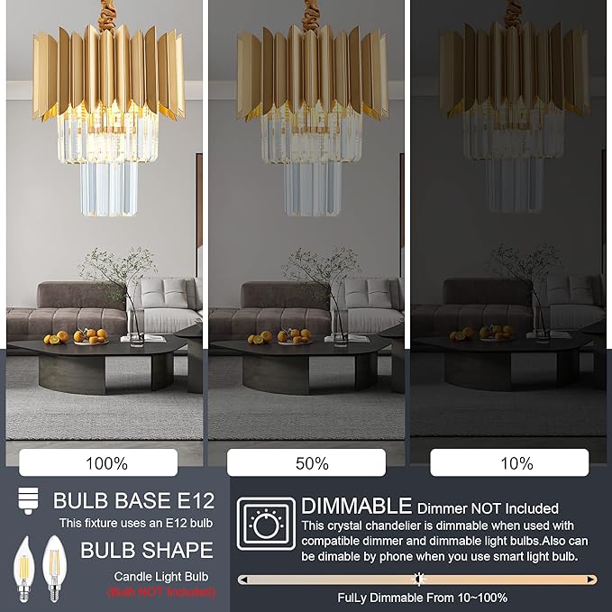 11" Gold Crystal Pendant Light,4-Light 3-Tier Luxury Crystal Pendant Light Perfect for Dining Room, Bedroom, Kitchen, Living Room