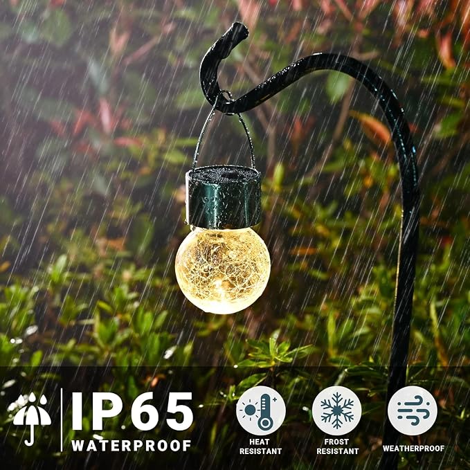SOLPEX Hanging Solar Lights Outdoor, 8 Pack Decorative Cracked Glass Ball Light, Solar Powered Waterproof Globe Lighting, Hanging Globe Solar Lights for Garden, Yard, Patio, Lawn, Flower Bed