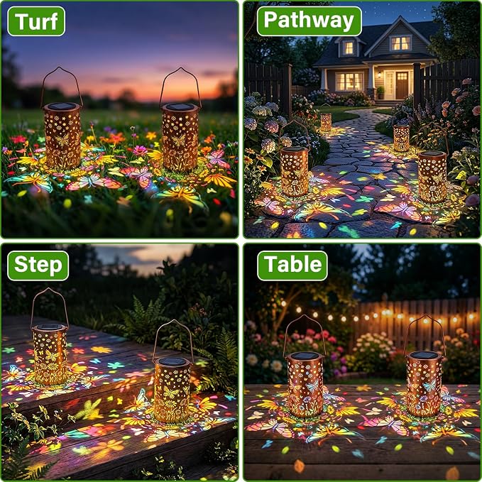 Colorful Butterfly Solar Lanterns Outdoor Waterproof, Garden Decor Gifts for Women Mom Sister Grandma, LED Hanging Solar Lantern Lights Outside for Table Yard Lawn Garden Path Porch Decor