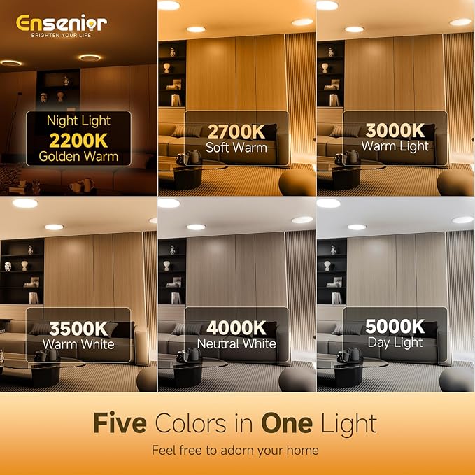 Ensenior 48 Pack 4 Inch LED Recessed Ceiling Light with Night Light, Dimmable, 2700K-5000K 5CCT, 1050LM 12W 120V, High Brightness Canless Wafer Downlight - ETL&FCC&IC