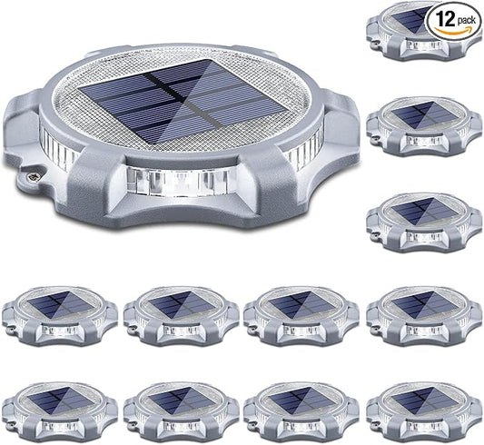 SIEDiNLAR Solar Deck Lights Outdoor 2 Modes LED Dock Driveway Markers Light Waterproof for Step Ground Walkway Stair Pathway Yard Garden Road 12 Pack (Cool White/Warm White)