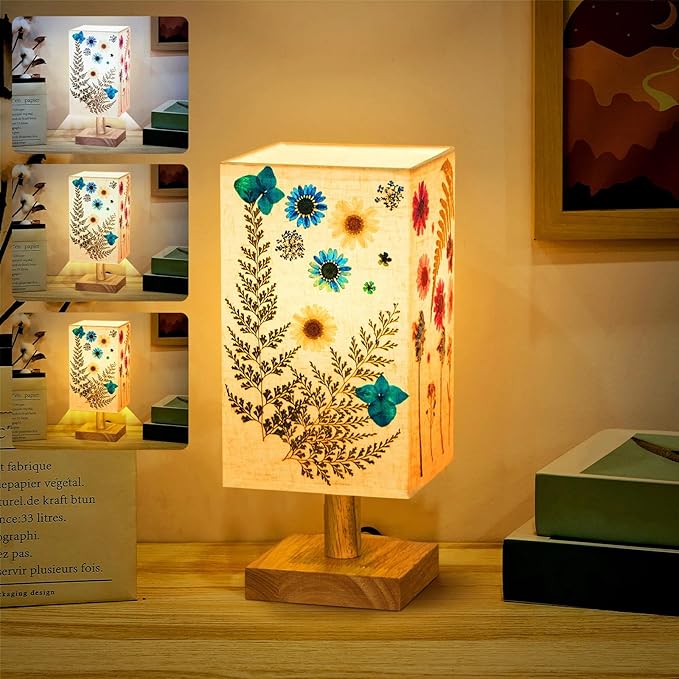 Hortsun Pressed Flower Lamp Vintage Table Small Lamp Cottagecore Decor Boho Night Light Decorative Rustic Night Light for Bedroom, Living Room or Office, Valentine Gift for Women(Rectangle)