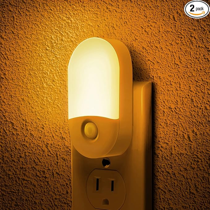 L LOHAS LED Amber Night Light, Night Lights Plug into Wall[2 Pack], 0.6W 2000K LED Night Light, Dusk to Dawn Sensor, 30/60LM Adjustable Brightness, Automatic Low Blue Nightlight for Kids, Bathroom