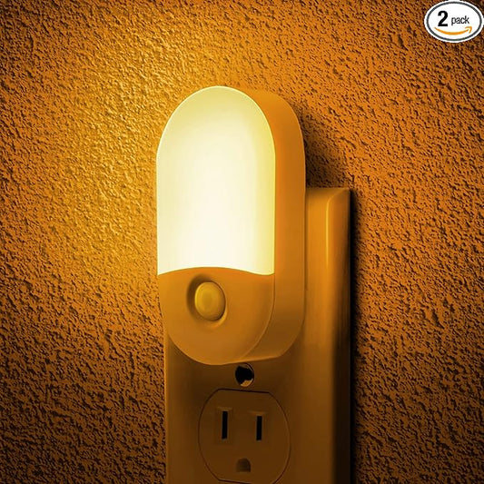 L LOHAS LED Amber Night Light, Night Lights Plug into Wall[2 Pack], 0.6W 2000K LED Night Light, Dusk to Dawn Sensor, 30/60LM Adjustable Brightness, Automatic Low Blue Nightlight for Kids, Bathroom