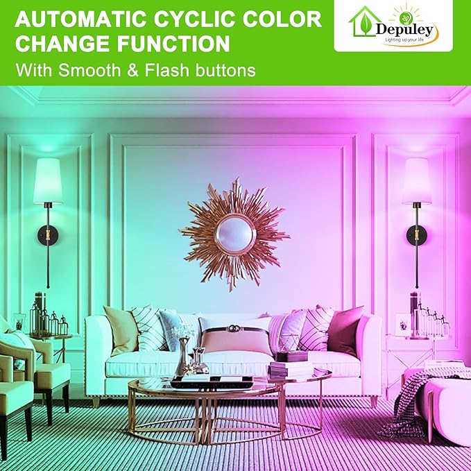 Depuley Battery Operated Wall Sconce: 27" Set of 2 Wireless Wall Lights with Remote for Bedroom - Rechargeable 15 Colors Black and Gold Wall Lamp for Living Room Hallway Decor