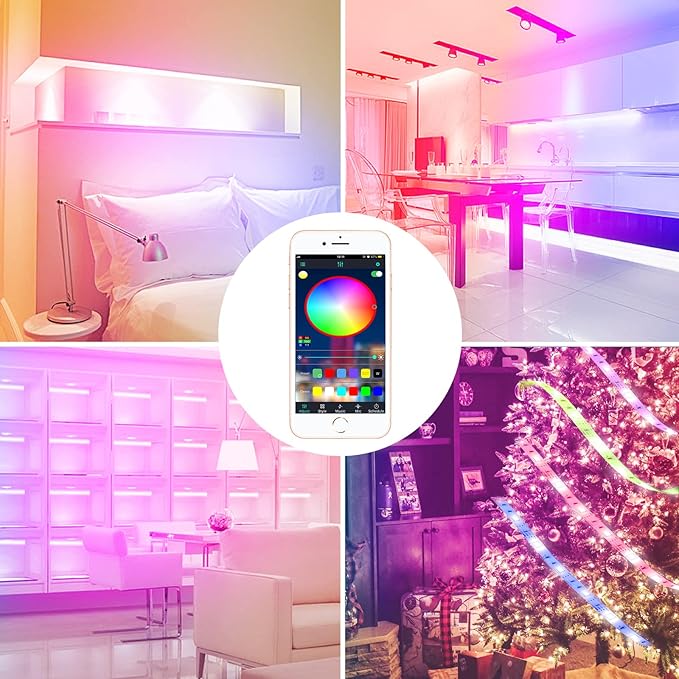 LED Strip Lights 100ft, Bluetooth and APP Control, Multicolor RGB Light Strips, Music Sync Color Changing for Bedroom Indoor
