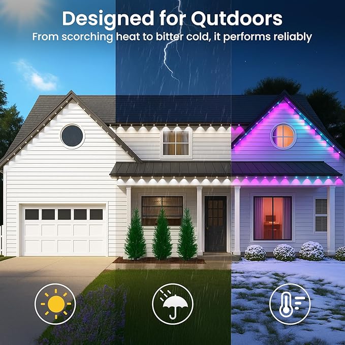 Permanent Outdoor Lights, 150ft Smart Eave Lights 75 LED Lights, IP67 Waterproof Outdoor String Lights for Garden Decor,Deck,Christmas with App/Remote Control
