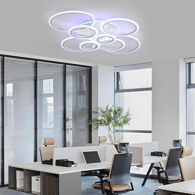Modern LED Ceiling Light,41.3'' Dimmable Flush Mount Ceiling Lights with Remote,Acrylic Round Ceiling Lighting Fixture for Living Room Dining Room Bedroom Kitchen(White,8 Rings,80W)
