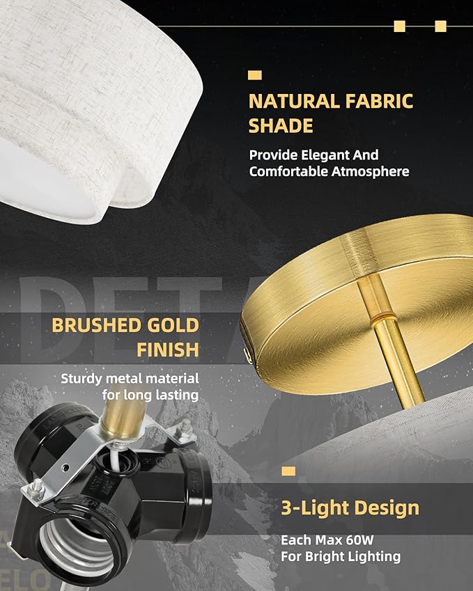 AUTELO Semi Flush Mount Ceiling Light, 12" Gold Light Fixtures Ceiling Mount in Brushed Gold Finish with Drum Fabric Shade for Hallway Bedroom Kitchen, C2506 BG-12