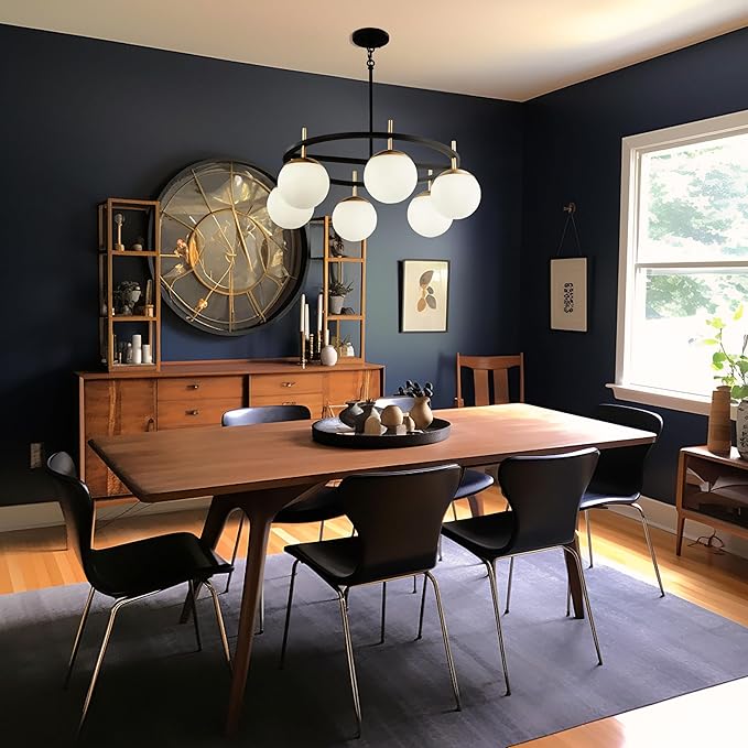 GEORGE KOVACS P1356-618 Alluria Pendant, 6-Light, 450 Total Watts, 9.75-in H x 27-in W, Weathered Black with Autumn Gold