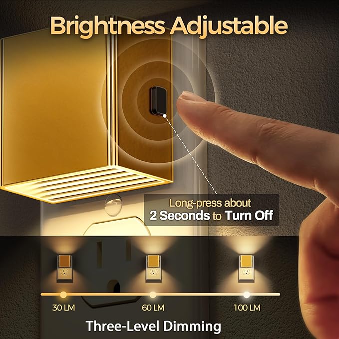DORESshop LED Night Lights Plug into Wall [2 Pack], Plug in Nightlight, 3 Level Brightness Adjustable Night Light, Dusk to Dawn Sensor, Nightlights for Adults, Bedroom, Bathroom, Hallway, 3000K