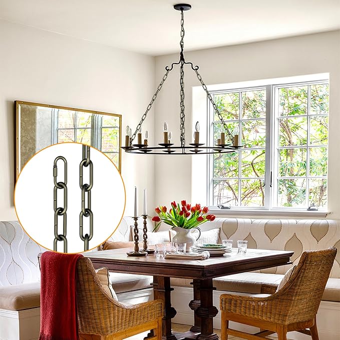 garini 6 Feet Industrial Bronze Light Fixture Chain, Adjustable Metal Pendant Chandelier Chain Extension with Detachable Link, Maximum Load is 66 Pounds, 1 Pack