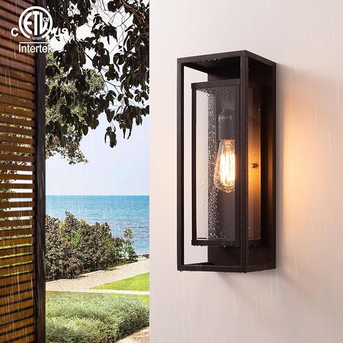mirrea 18" Classic Outdoor Wall Sconce 1 Light in Rectangular Metal Frame and Clear Glass Shade Waterproof Porch Light Patio Light Pack of 2 (Oil Rubbed Bronze)