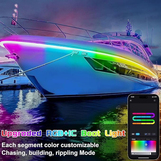 Lichaser Boat LED Strip Light RGB+IC, Marine LED Light Strip for Pontoon with Remote, Segment App Control Boat Light Waterproof 12V, Cool Stuff for Jon Boat, Bass Boat, Camper, RV (33ft)