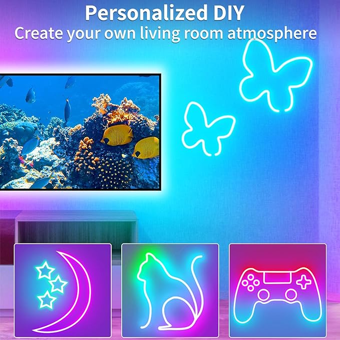 segrass 16.4FT DC24V RGB LED Neon Rope Lights with Remote/APP Control, Waterproof, Flexible, Multicolor, Modern Style for Bedroom, Room, Outdoors, Christmas Decor