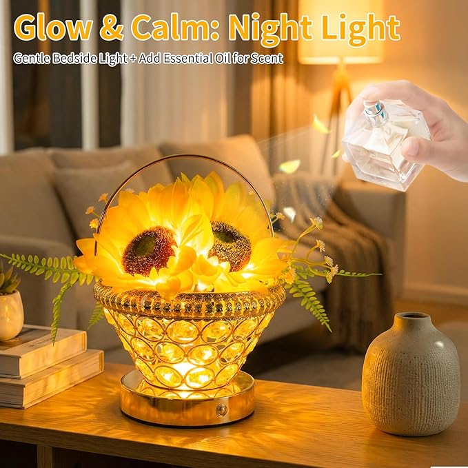 Pearl Sunflower Lamp – Cordless USB-Rechargeable LED Night Light with 3-Color Touch Control, 3D-Printed Flower Table Lamp, Bedroom Reading Light, Dimmable Centerpiece, Birthday Gift for Women