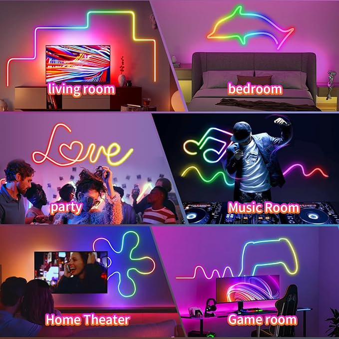 LED Neon Rope Light, 9.84FT RGB LED Strip Light APP Control, Button Control, 5V Music Sync Color Changing Rope Light, IP65 Waterproof LED Light for Bedroom Gaming, Halloween Party Decor