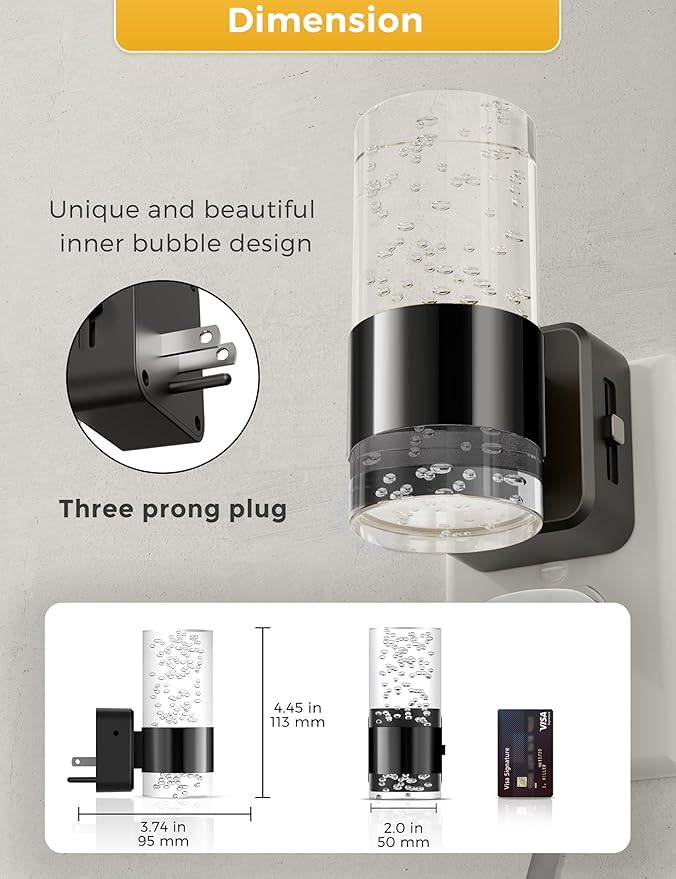 Night Lights Plug into Wall, Dimmable Night Light with Dusk to Dawn Sensor, Acrylic Night Light with Warm Light 3000K, Wall Sconce-Style Design Nightlight for Hallway, Bathroom, 1-Pack