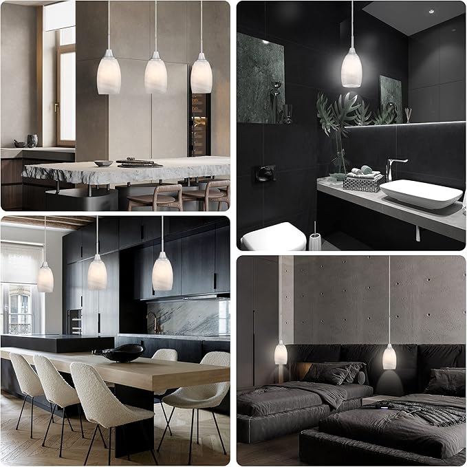 Viinew Mini Glass Pendant Light 1-Light with Handblown White Swirl Art Glass Adjustable Cord Brushed Nickel Finish 4.72" Modern Hanging Pendant Light for Kitchen Dining Room Living