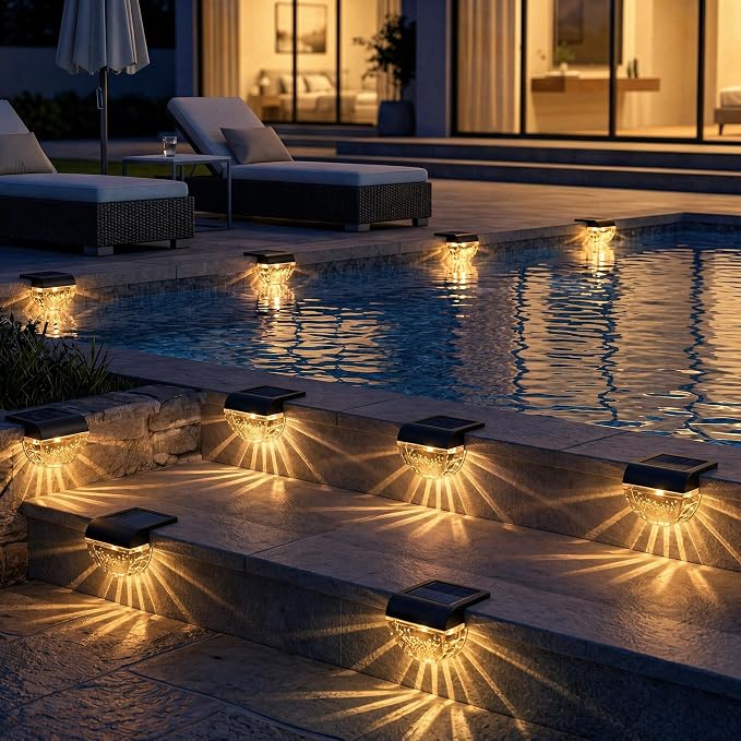 Melunar 8 Pack Solar Deck Lights Outdoor, Solar Step Lights Waterproof for Outside, Yard, Patio, Garden, Pool, Railing, Stairs, Fence (Warm White)
