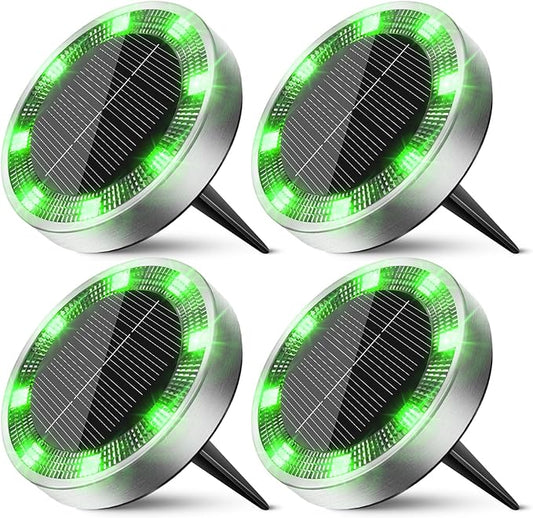Peasur Mini Solar Ground Lights Outdoor, 4 Pack Flat Solar Powered Disc Lights, IP68 Waterproof, Anti-Rust, Landscape Lighting for Pathway Garden Yard Lawn Walkway Landscape Driveway, Green