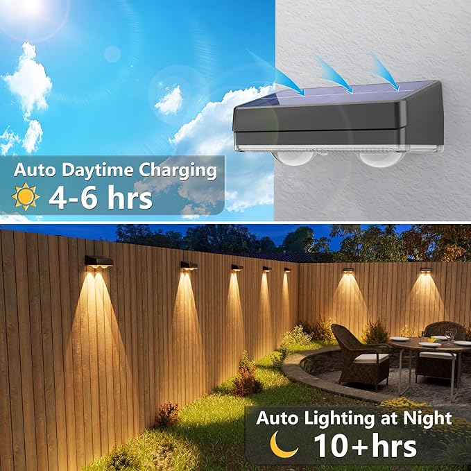 VOLISUN Solar Fence Lights Outdoor 8 Pack, 10 Colors ＆ Color Changing Fence Lights Solar Powered, IP65 Waterproof Solar Lights for Fence, Garden, Patio, Backyard, Railing, Deck, Wall, Pool（Black）
