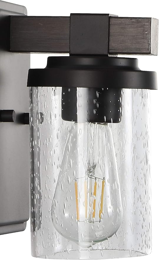 JONATHAN Y 4.5" Oil Rubbed Bronze LED Vanity Light, Rustic Farmhouse Sconce, Clear Seeded Glass Shade, Industrial Wall Lamp for Bathroom Mirror, Kitchen Sink, LED Bulb JYL7507A