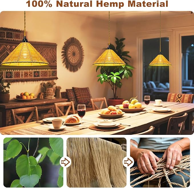 Maliralt Hanging Lamps Rattan Pendant Light - 16.4ft Plug in Cord Hanging Light Fixture Plug Into Wall Outlet Pendant Lighting with On Off Switch for Bedroom Living (Industrial Shade)
