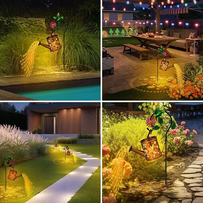 Hummingbird Outdoor Hanging Solar Lantern Waterproof Metal Openwork Hummingbird Watering Can Landscape Lights with Shepherd Hook for Porch Lawn Driveway Backyard Pathway Gifts for Women Mom Grandma