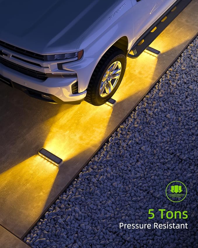 DetarZinLED Solar Step Lights for Outside 4 Pack, 12 LEDs 2-Sided Illumination Solar Stair Lights Outdoor IP68 Waterproof,Auto On/Off Deck Lights Solar Powered for Patio,Yard,Path,Walkway (Warm White)