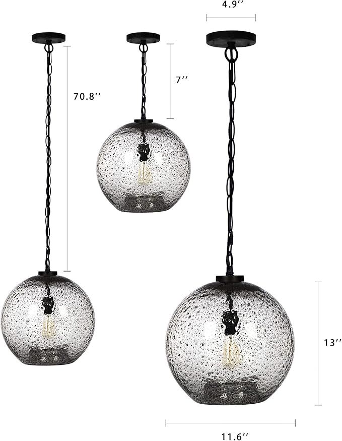 CASAMOTION Pendant Lighting Kitchen Island Entryway Hallway Foyer Clear Glass Black Marble Modern Farmhouse Ceiling Hanging Light fixtures Large Globe Black Chain Kit 13 inch H