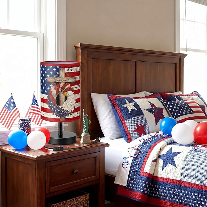 Glooglitter 4th of July Table Lamps 3 Colors Dimmable Lights 9.72 x 5.12 Inch Patriotic Bedroom Lamps Independence Day American Flag Bedside Night Light for Desk Memorial Day Birthday Gifts