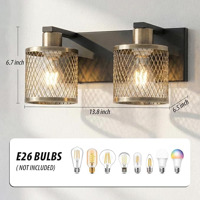 Bathroom Light Fixtures Black and Gold Vanity Lights 2 Lights Farmhouse Bathroom Vanity Light Vintage Design Wall Sconces Lighting for Mirror Attic Corridor Cellar Wall Lamps