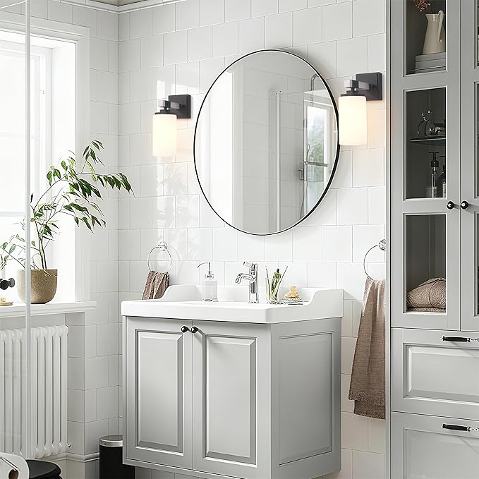 Wall Sconces Set of Two, Farmhouse Rustic Vanity Light for Bathroom, Wall Light Fixtures with White Shade for Mirror, Bedroom, Living Room, White Handcrafted Wood-Grain, Hardwired(Bulbs Not Included)