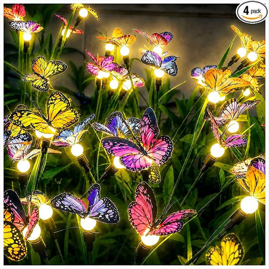 Solar Garden Lights 4 Pack, Upgraded Swaying Butterfly Light,Outdoor Light,Decorative Lights Yard Patio Pathway Decoration, Larger Solar Panel & Better Sway Effect