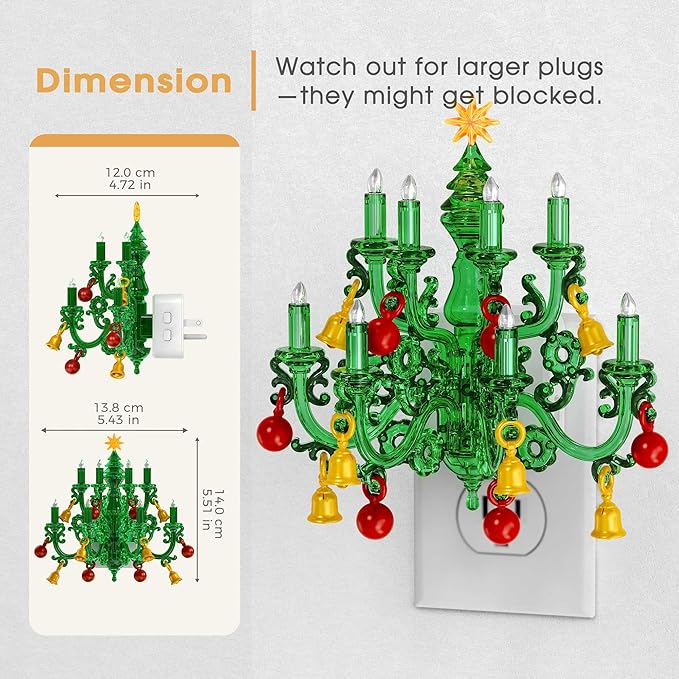 Briignite Christmas Night Light, RGB Color Changing Night Lights Plug into Wall, Chandelier Night Lights with Dusk to Dawn Sensor, Rotatble Plug in Nightlight for Christmas Decoration Party