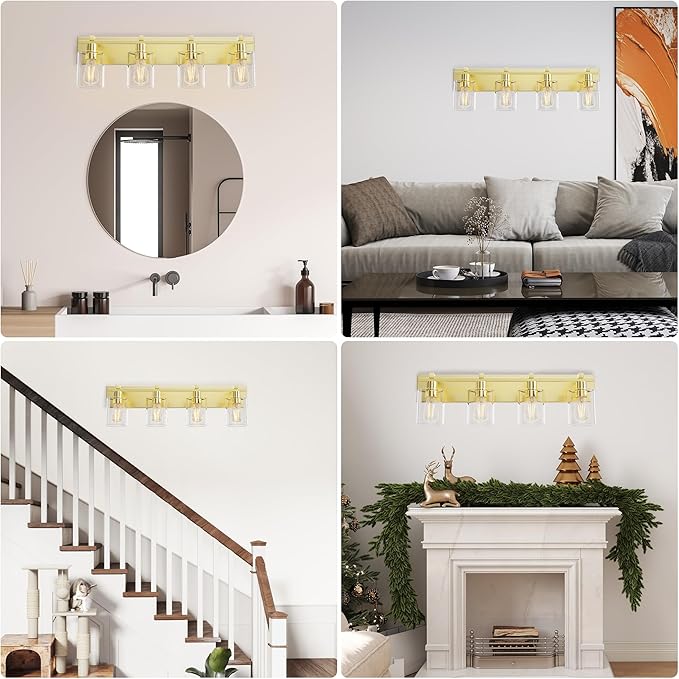 Espird Bathroom Vanity Light, 4 Light Gold Light Fixture with Thickened Clear Glass Shade, 24 inch Modern Wall Sconce,Vanity Light Over Mirror for