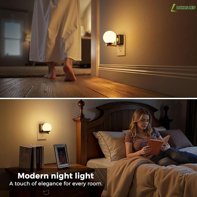 L LOHAS LED Night Lights Plug Into Wall, Dusk to Dawn Sensor, Soft White 3000K Nightlight, 0-100LM Adjustable Brightness, Plug in Night Light for Bathroom, Hallway, Bedroom, Stairway
