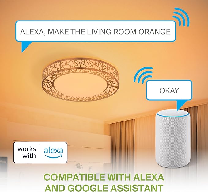 ASD 16 Inch Smart RGBW Flush Mount Ceiling Light with Remote - Brushed Nickel 28W 120V 2700-6500K Dimmable Ceiling Light Fixture, WiFi App Control RGB Lights, Alexa & Google Assistant - ETL, 4 Pack