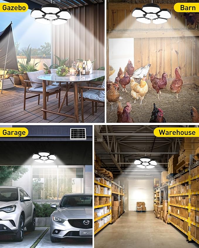 T-SUN Solar Shed Light Indoor Outdoor, 1200LM 156LED Motion Sensor Pendant Light with 5 Lighting Modes & Remote, Daytime Available Waterproof Indoor Light for Shed Barn Gazebo Shop Garage