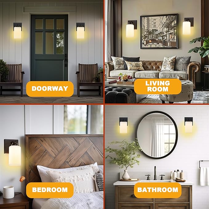 Loyareal Wall Sconces with Switch Set of Two, Bedside Wall Lamps for Bedroom, Modern Bathroom Light Fixtures with Milk Glass Shade, Black Sconces Wall Lights for Hallway, Living Room, Kitchen