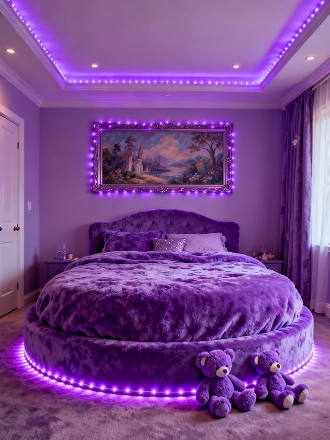 Purple Led Lights Strip for Bedroom Indoor Rope Lights Black Pagage Led Light Strip Kit Easy DIY Cuttable Tape Lights for Room Bathroom Living Room Kitchen Ceiling Wall Vanity Mirror Decor