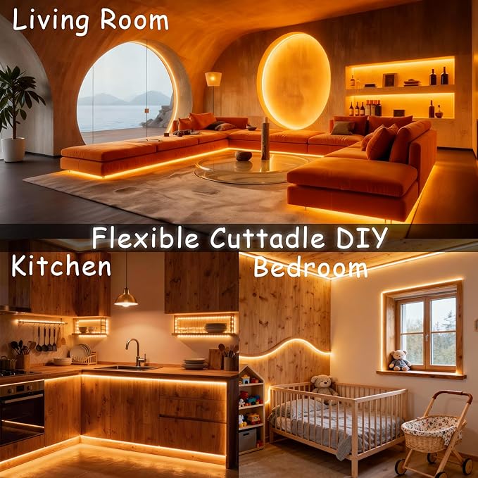 30 FT Warm White Led Lights Strip Rope Lights for Easter Ramadan Eid Mubarak Decorations Housewarming Party Indoor Decor Cuttable Strip Lights for Baby Room Bedroom Living Room Ceiling Wall
