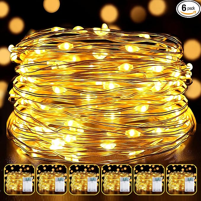 6 Pack LED Fairy Lights Battery Operated 20FT 60 LEDs Silver Wire String Lights Twinkle Lights Starry Fairy Lights for Bedroom Christmas Wedding Party Indoor Outdoor Decorations, Warm White
